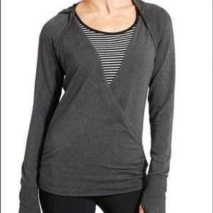 Athleta Dark Grey Studio Hoodie Long Sleeve Wrap Top Sweatshirt Size S